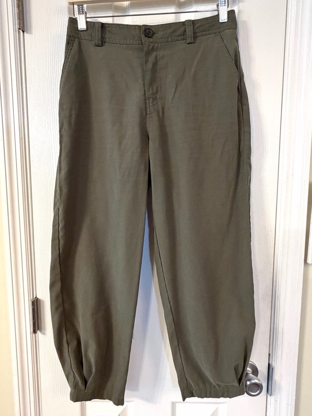 ZARA Olive Green Barrel Leg Pants Small Balloon Jogger Utility